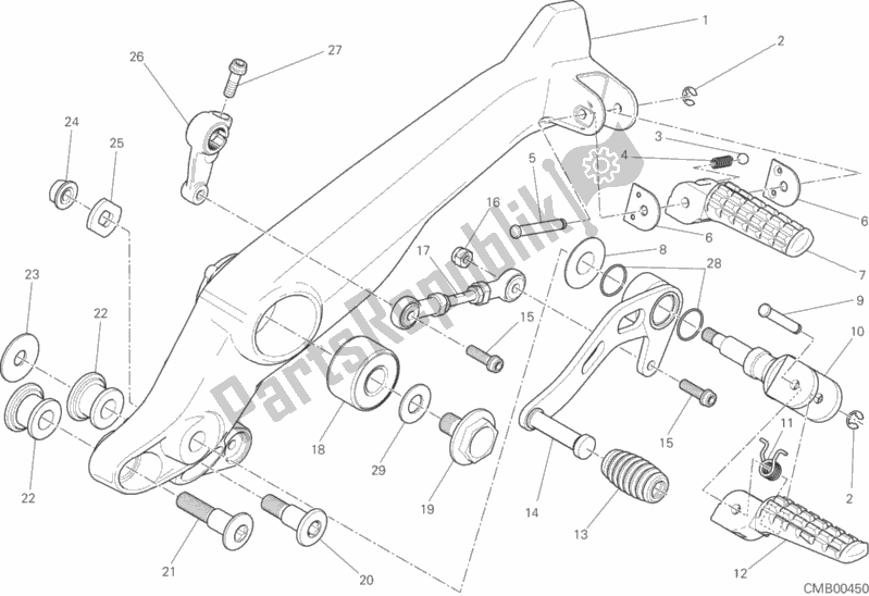 Alle onderdelen voor de Voetsteunen Links van de Ducati Scrambler Flat Track Thailand USA 803 2018